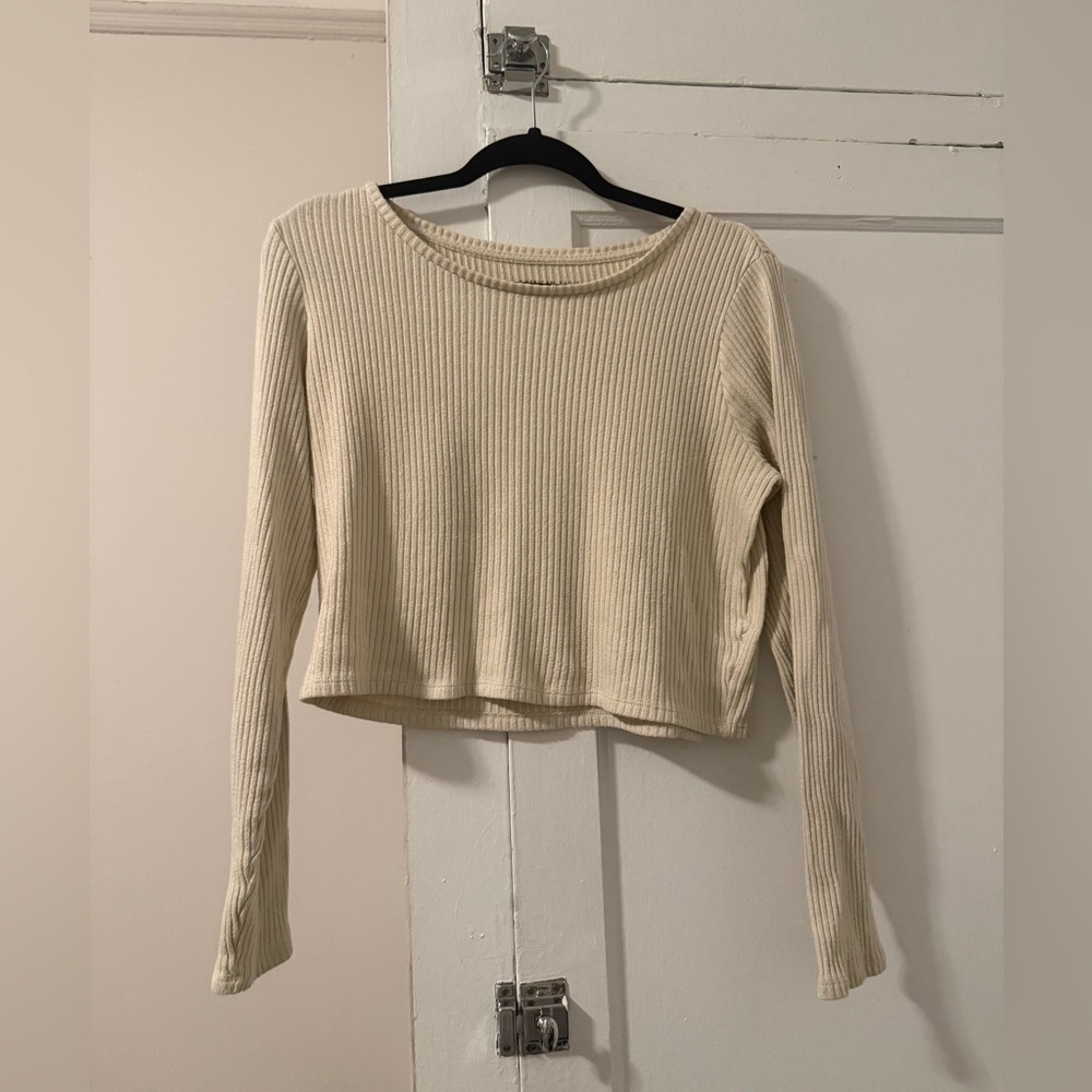 AEO Cream Ribbed Long Sleeve Top